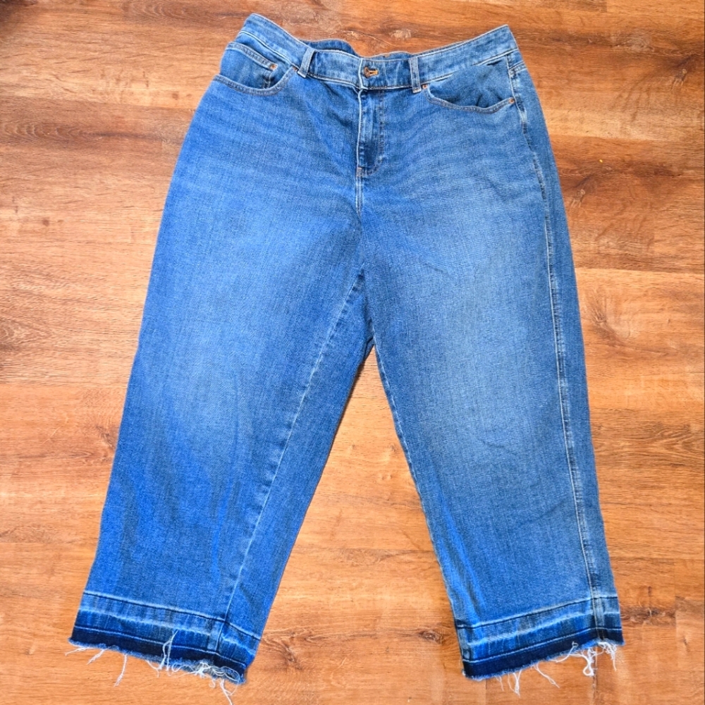 Talbots Blue High Waist Straight Ankle Jeans with Frayed Hem Size 12